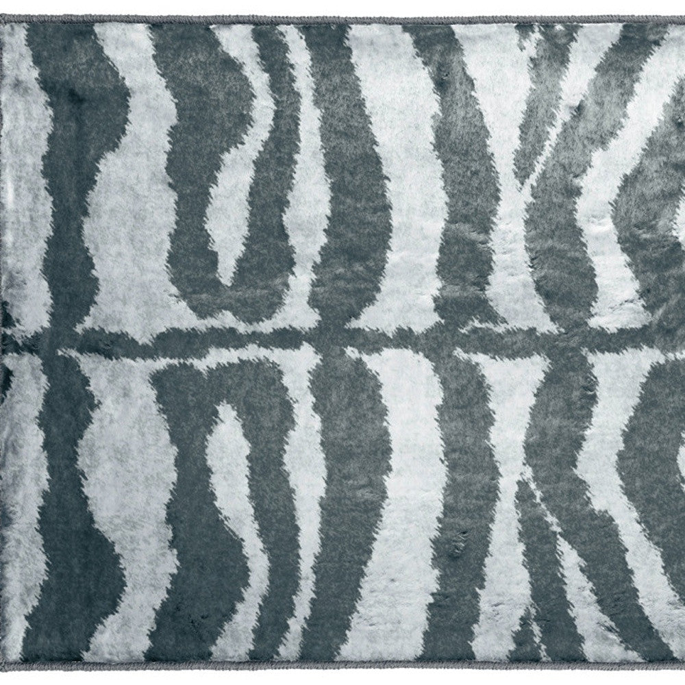 2' X 3' Grey Zebra Print Shag Handmade Non Skid Area Rug