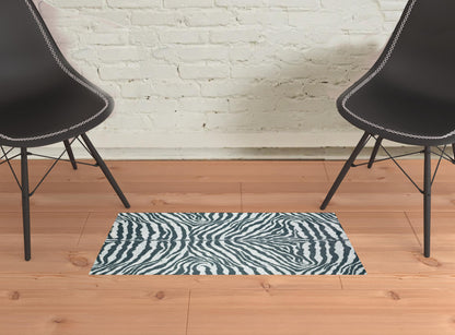 2' X 3' Grey Zebra Print Shag Handmade Non Skid Area Rug