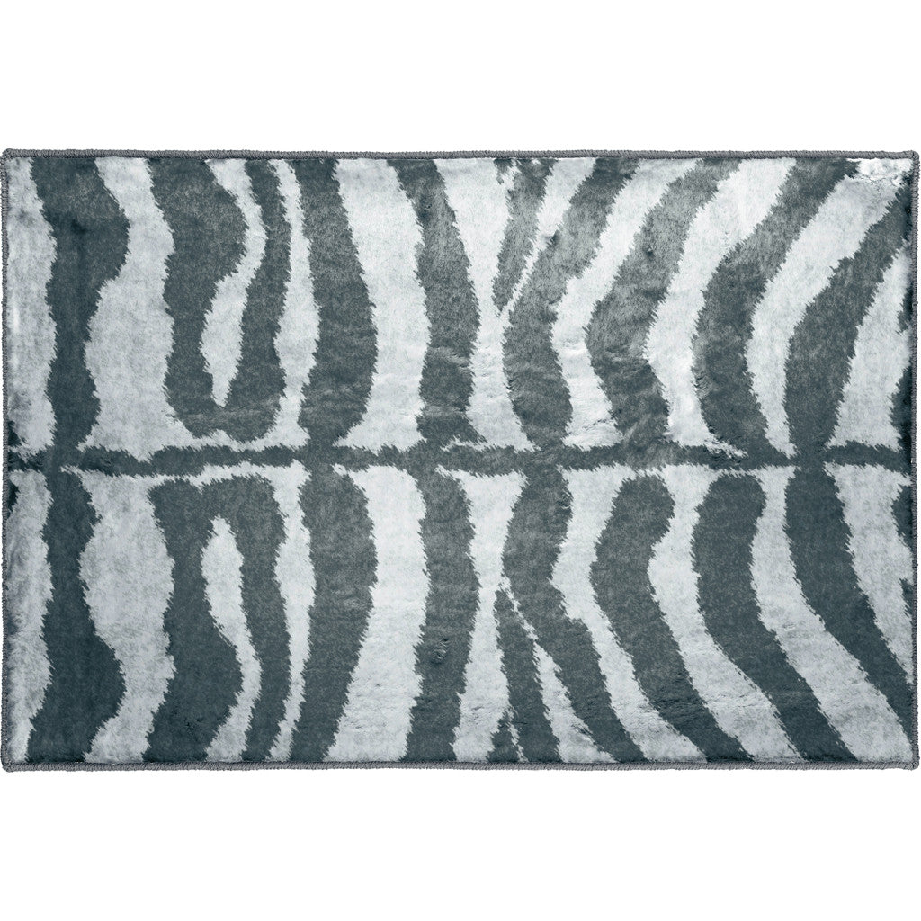 2' X 3' Grey Zebra Print Shag Handmade Non Skid Area Rug