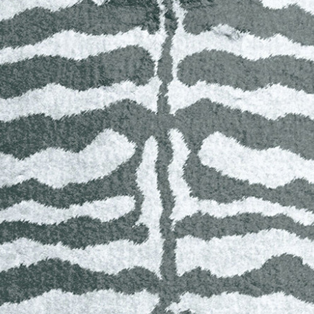 2' X 8' Grey Zebra Print Shag Handmade Non Skid Runner Rug