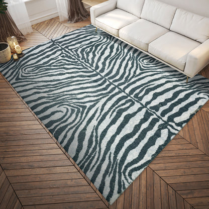 3' X 5' Grey Zebra Print Shag Handmade Non Skid Area Rug