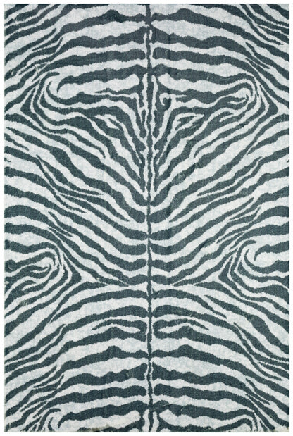 3' X 5' Grey Zebra Print Shag Handmade Non Skid Area Rug