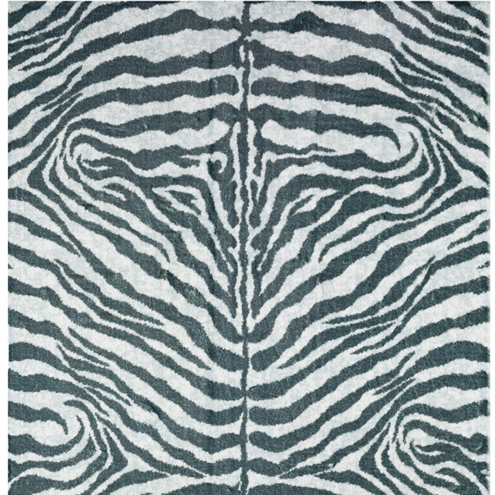 5' X 8' Grey Zebra Print Shag Handmade Non Skid Area Rug