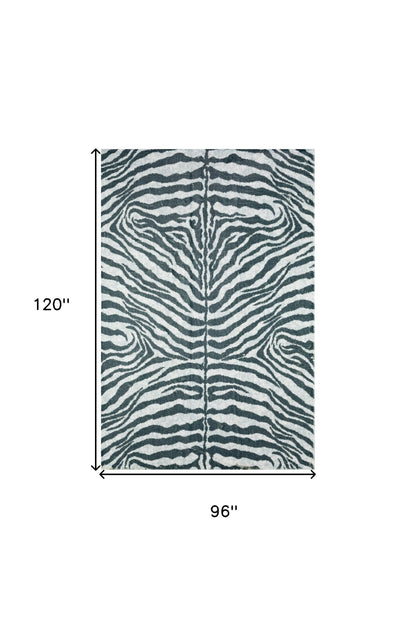 8' X 10' Grey Zebra Print Shag Handmade Non Skid Area Rug