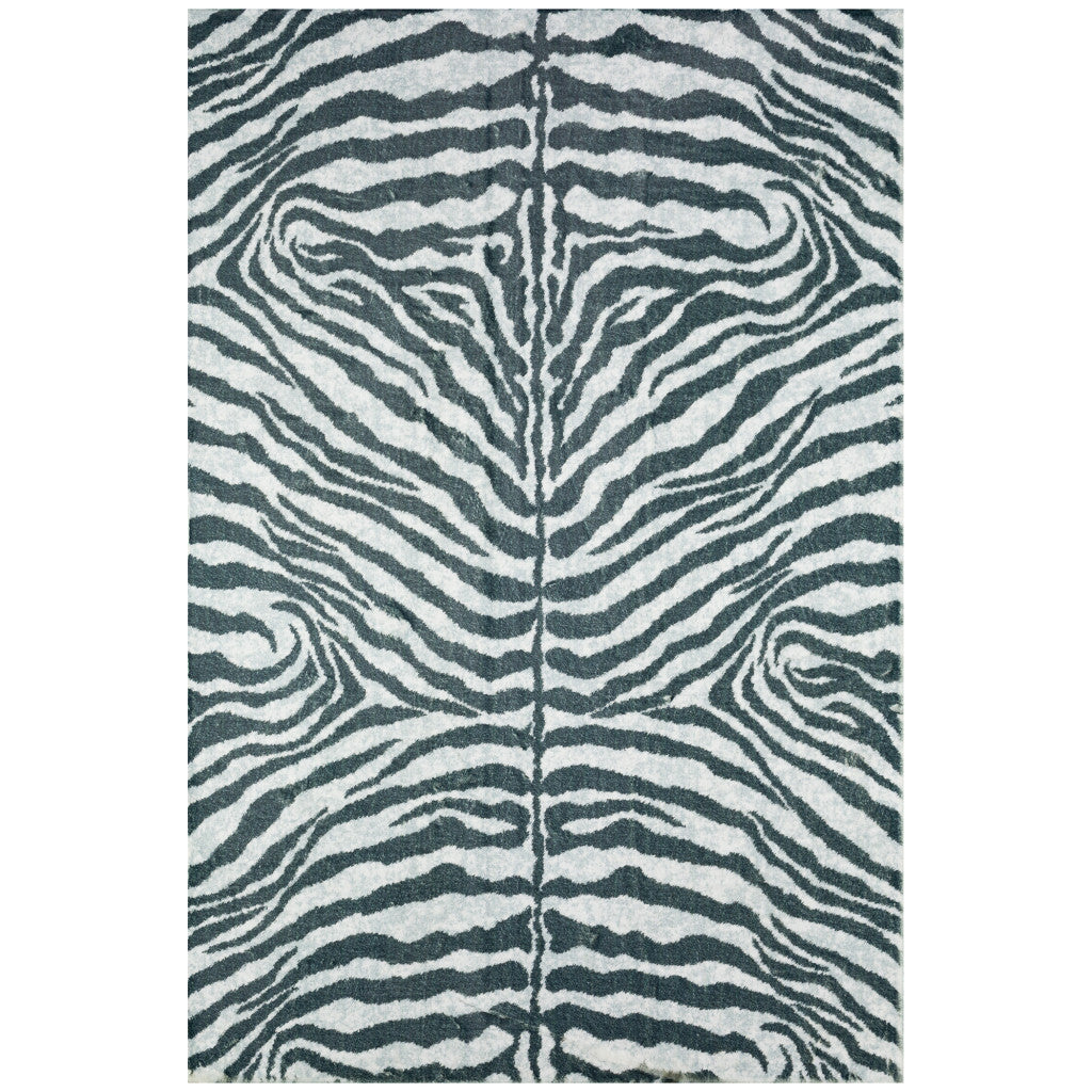 8' X 10' Grey Zebra Print Shag Handmade Non Skid Area Rug