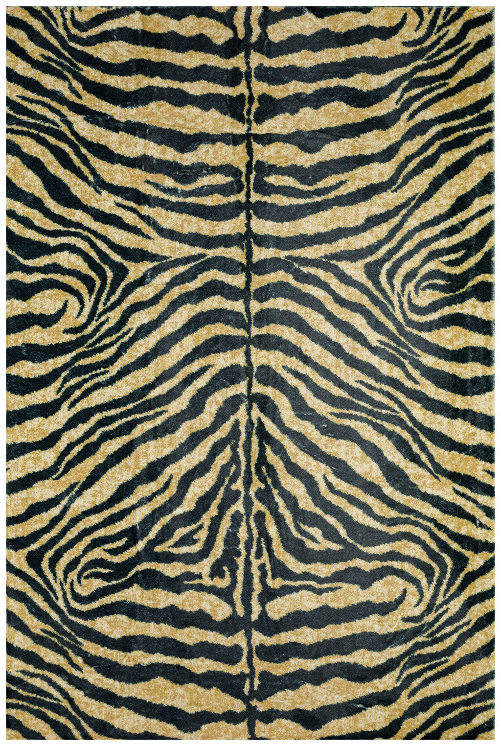 2' X 3' Black and Gold Animal Print Shag Handmade Non Skid Area Rug