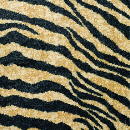 3' X 8' Black and Gold Animal Print Shag Handmade Non Skid Runner Rug