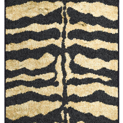 3' X 8' Black and Gold Animal Print Shag Handmade Non Skid Runner Rug