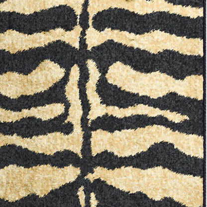 3' X 8' Black and Gold Animal Print Shag Handmade Non Skid Runner Rug