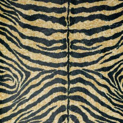 3' X 8' Black and Gold Animal Print Shag Handmade Non Skid Runner Rug