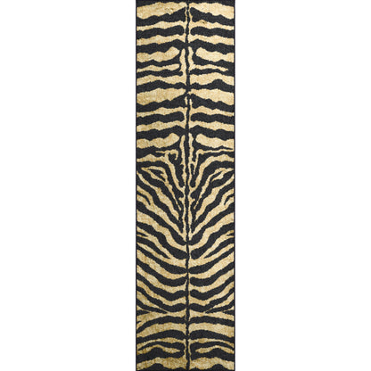 3' X 8' Black and Gold Animal Print Shag Handmade Non Skid Runner Rug