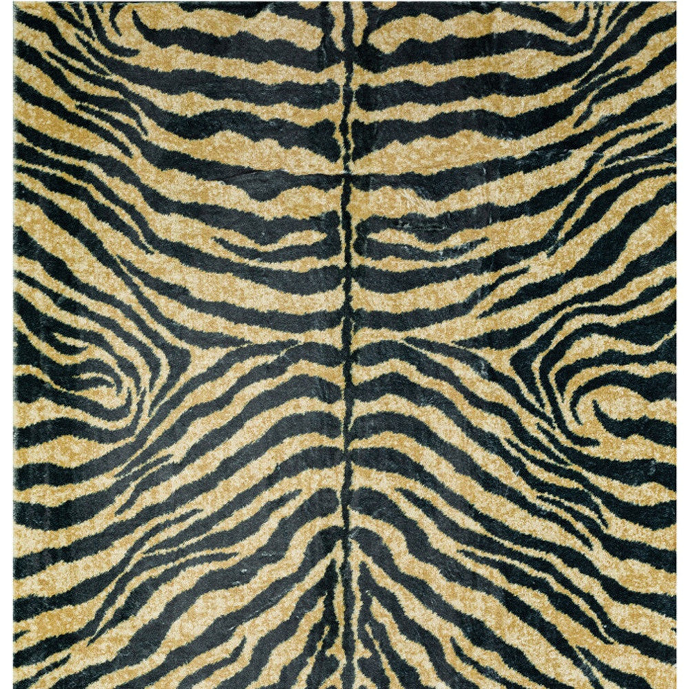 3' X 5' Black and Gold Animal Print Shag Handmade Non Skid Area Rug