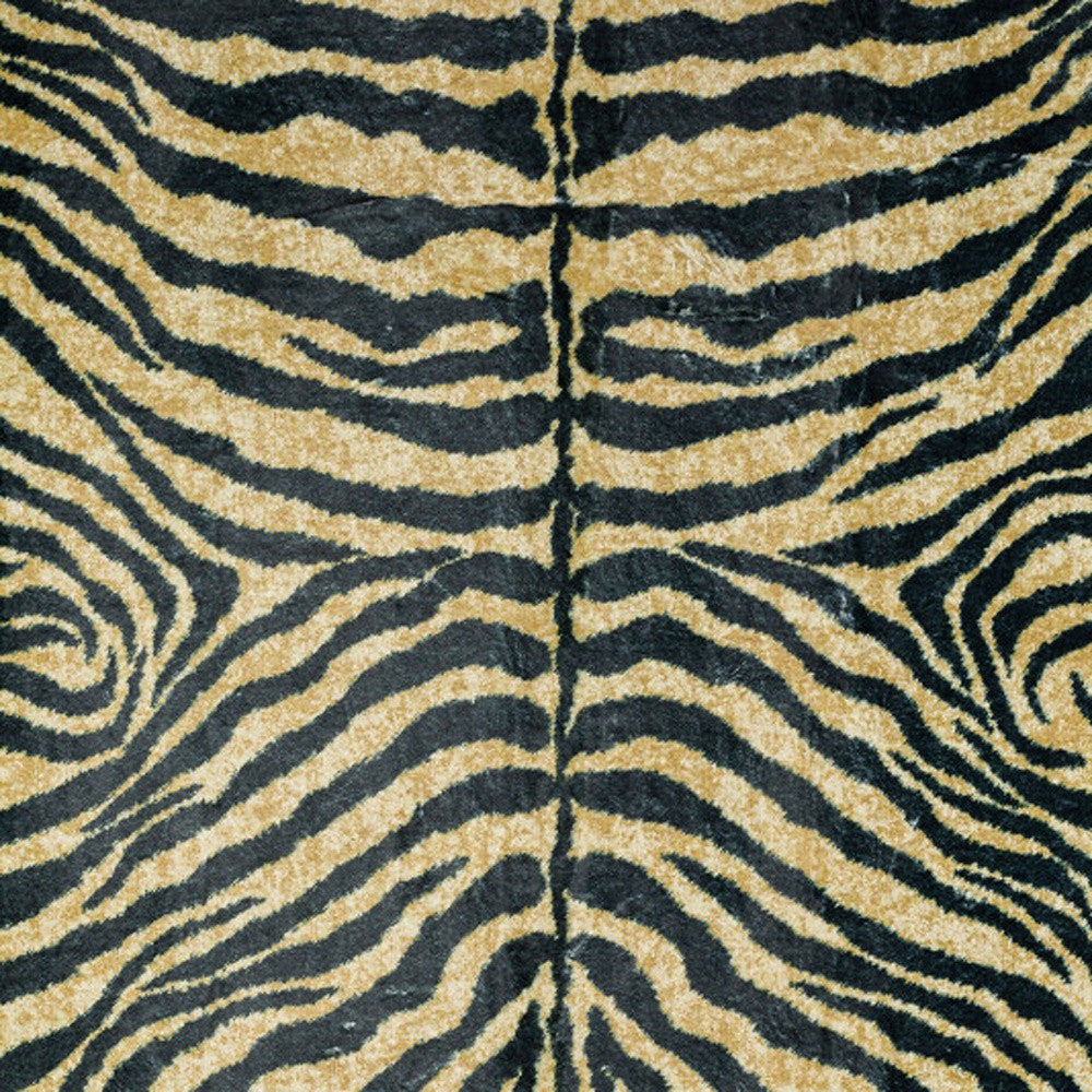 3' X 5' Black and Gold Animal Print Shag Handmade Non Skid Area Rug