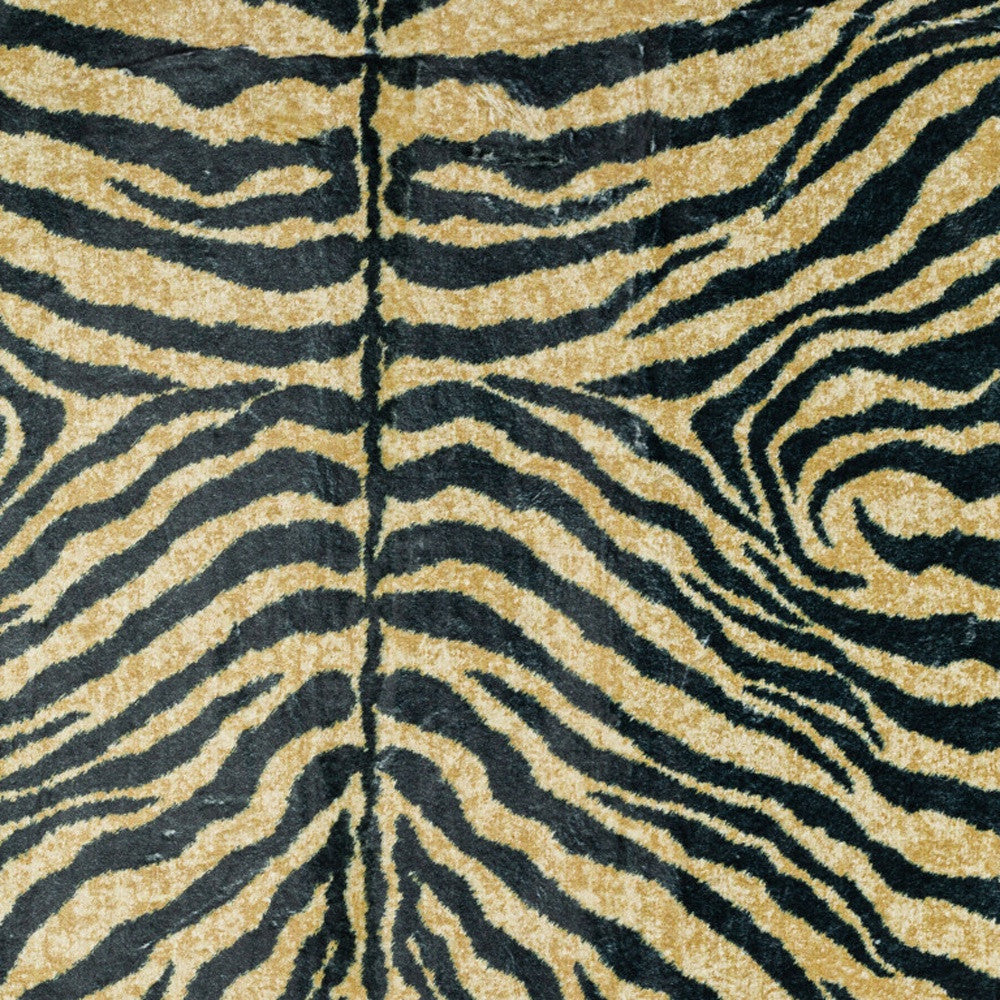 3' X 5' Black and Gold Animal Print Shag Handmade Non Skid Area Rug