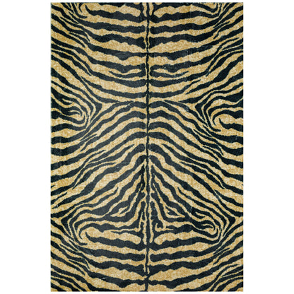 3' X 5' Black and Gold Animal Print Shag Handmade Non Skid Area Rug