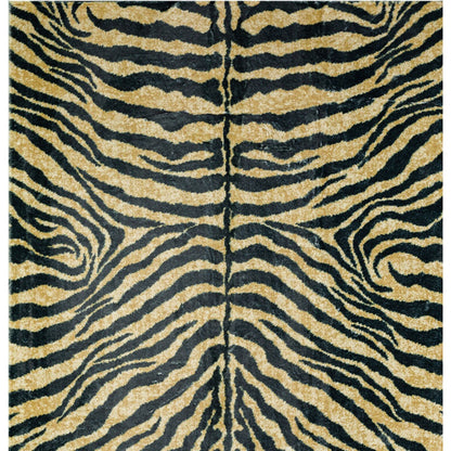 5' X 8' Black and Gold Animal Print Shag Handmade Non Skid Area Rug