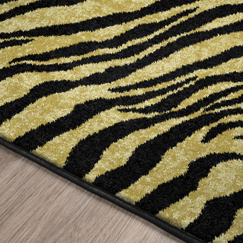 5' X 8' Black and Gold Animal Print Shag Handmade Non Skid Area Rug