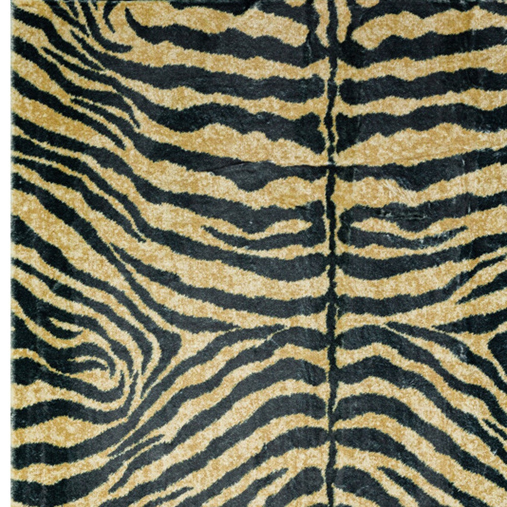 5' X 8' Black and Gold Animal Print Shag Handmade Non Skid Area Rug