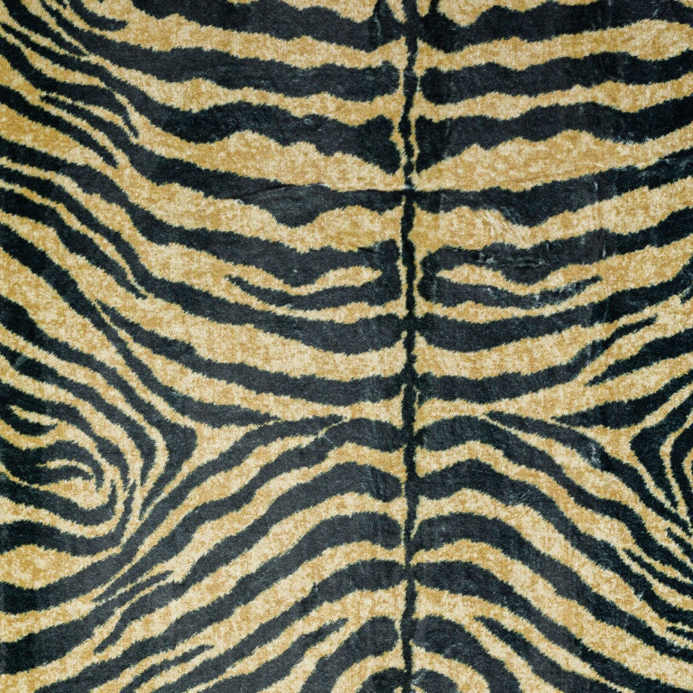 5' X 8' Black and Gold Animal Print Shag Handmade Non Skid Area Rug