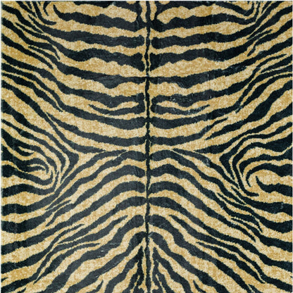 5' X 8' Black and Gold Animal Print Shag Handmade Non Skid Area Rug