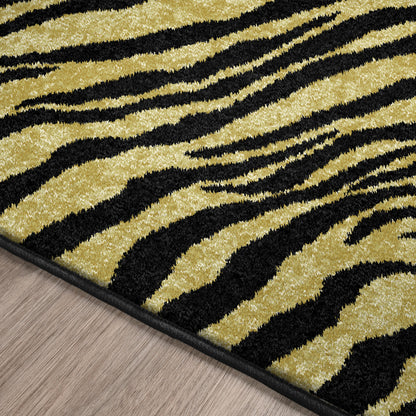 8' X 10' Black and Gold Animal Print Shag Handmade Non Skid Area Rug