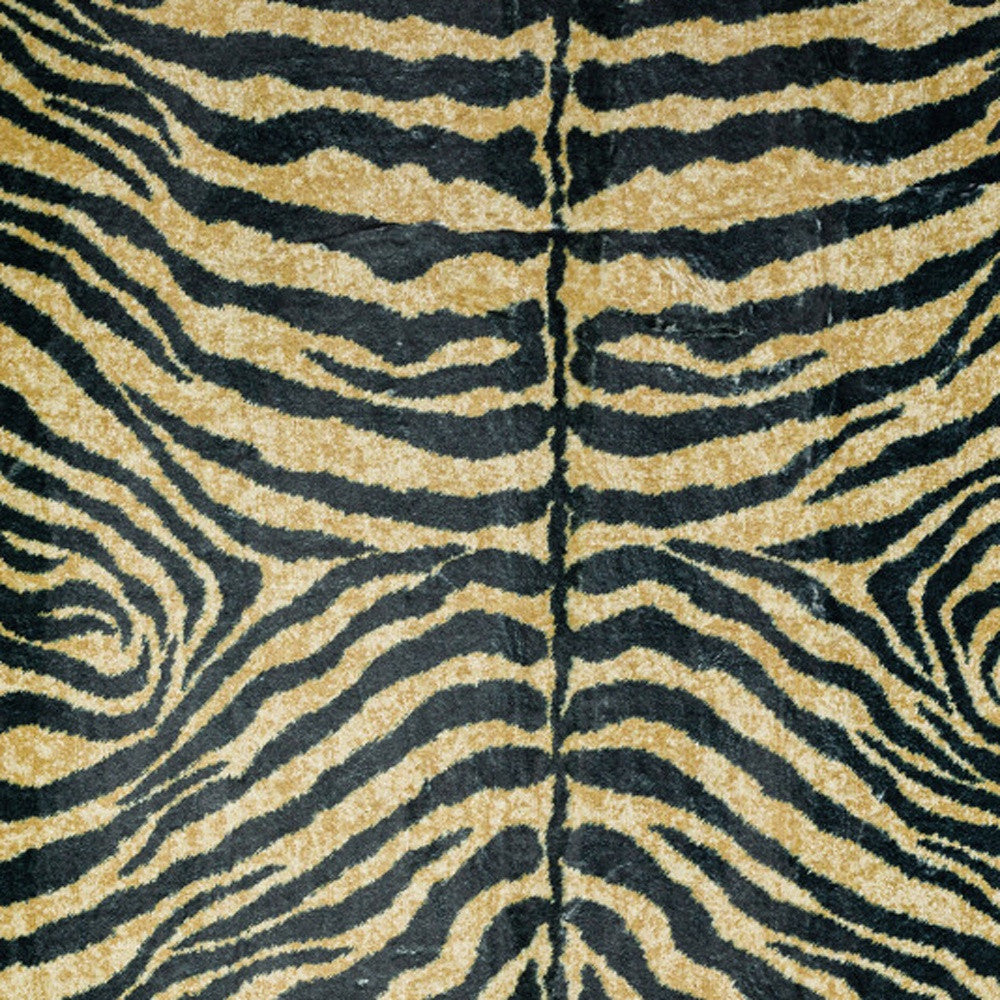 8' X 10' Black and Gold Animal Print Shag Handmade Non Skid Area Rug