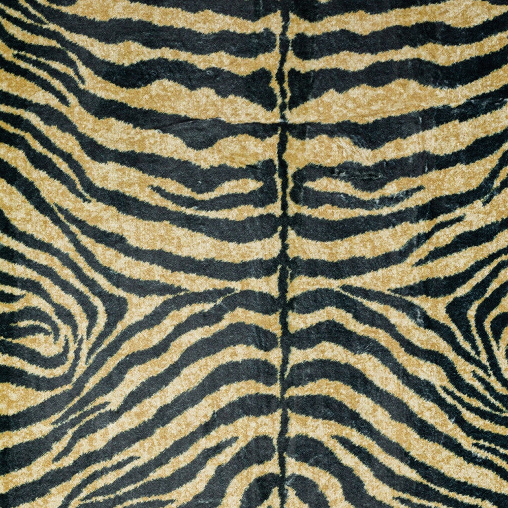 8' X 10' Black and Gold Animal Print Shag Handmade Non Skid Area Rug