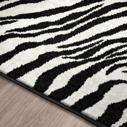 2' X 3' Black and White Zebra Print Shag Handmade Non Skid Area Rug