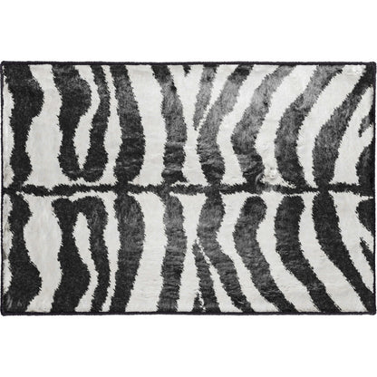 2' X 3' Black and White Zebra Print Shag Handmade Non Skid Area Rug