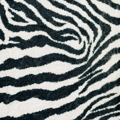 3' X 8' Black and White Zebra Print Shag Handmade Non Skid Runner Rug