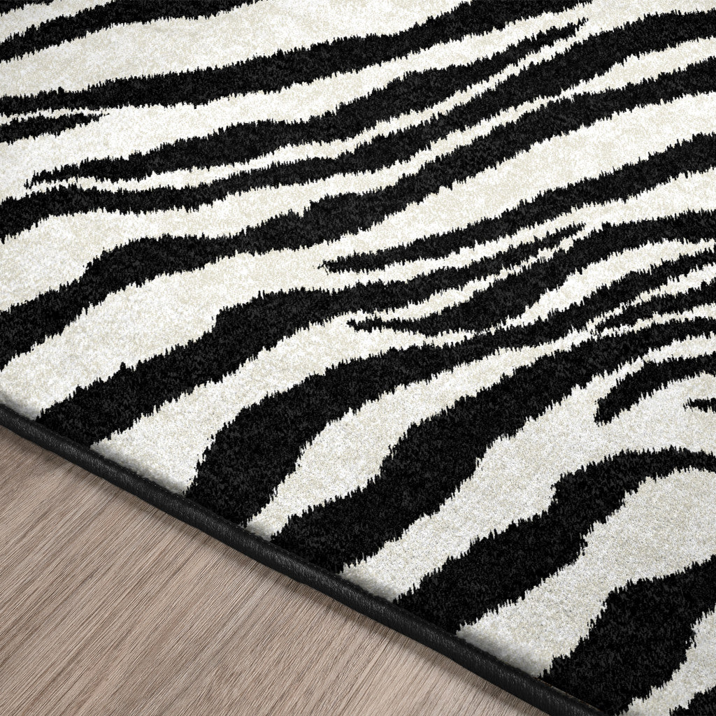 3' X 8' Black and White Zebra Print Shag Handmade Non Skid Runner Rug