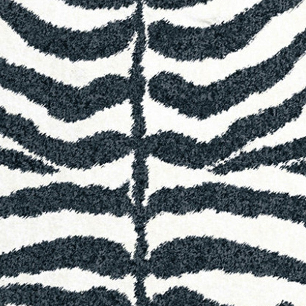 3' X 8' Black and White Zebra Print Shag Handmade Non Skid Runner Rug