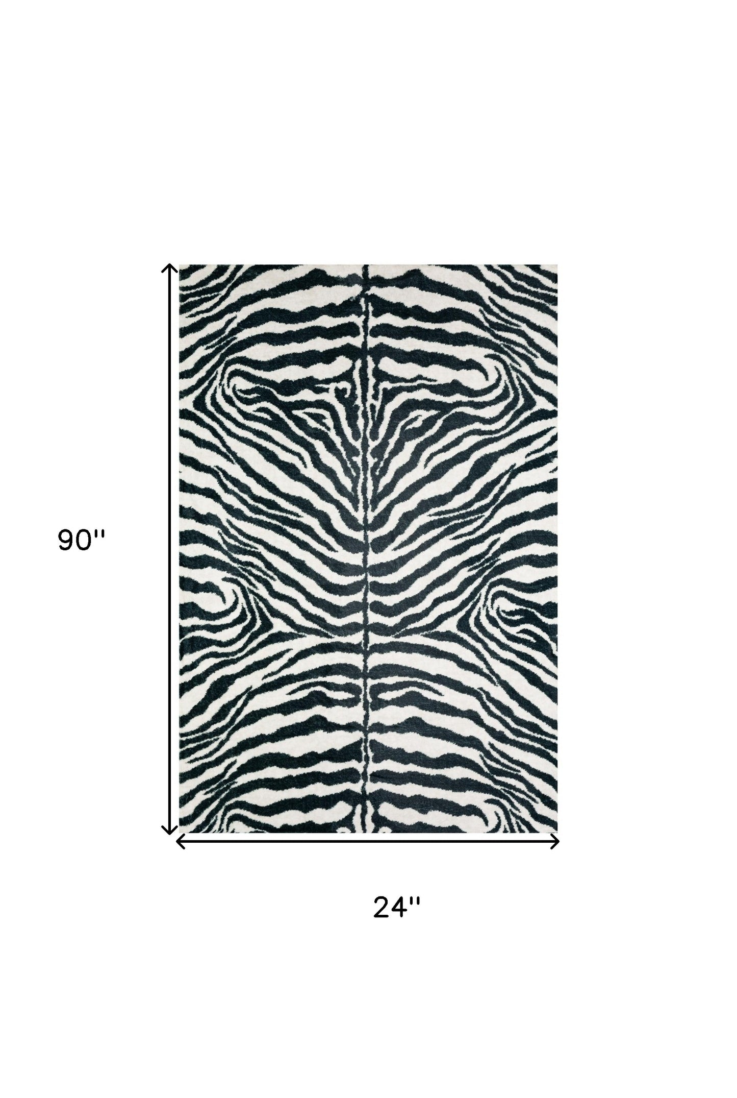 3' X 8' Black and White Zebra Print Shag Handmade Non Skid Runner Rug