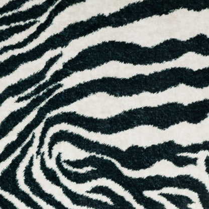 3' X 8' Black and White Zebra Print Shag Handmade Non Skid Runner Rug