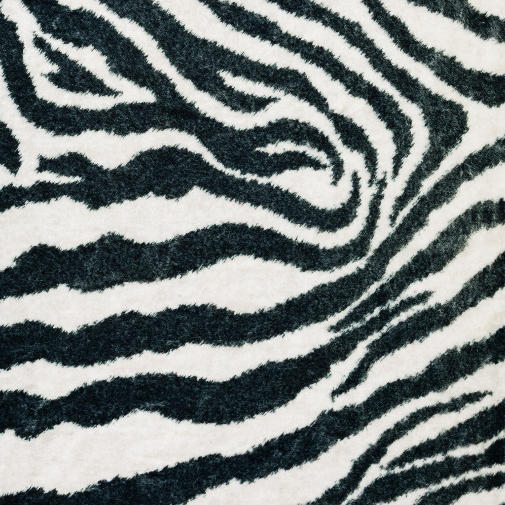 3' X 5' Black and White Zebra Print Shag Handmade Non Skid Area Rug