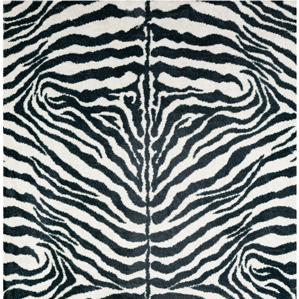 3' X 5' Black and White Zebra Print Shag Handmade Non Skid Area Rug