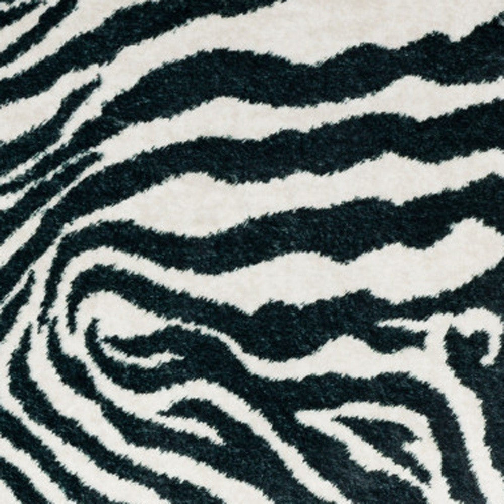 3' X 5' Black and White Zebra Print Shag Handmade Non Skid Area Rug