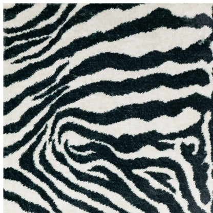 3' X 5' Black and White Zebra Print Shag Handmade Non Skid Area Rug