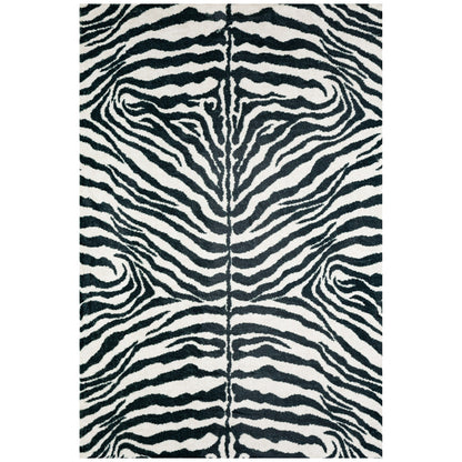 3' X 5' Black and White Zebra Print Shag Handmade Non Skid Area Rug