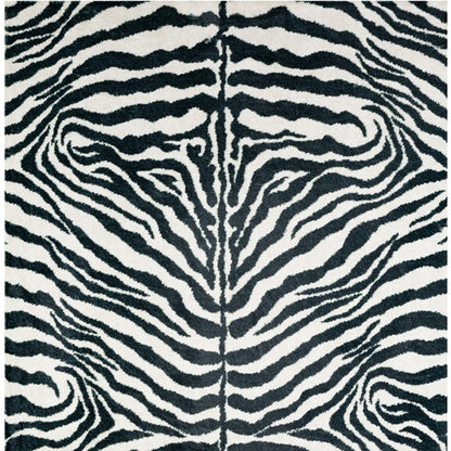 5' X 8' Black and White Zebra Print Shag Handmade Non Skid Area Rug