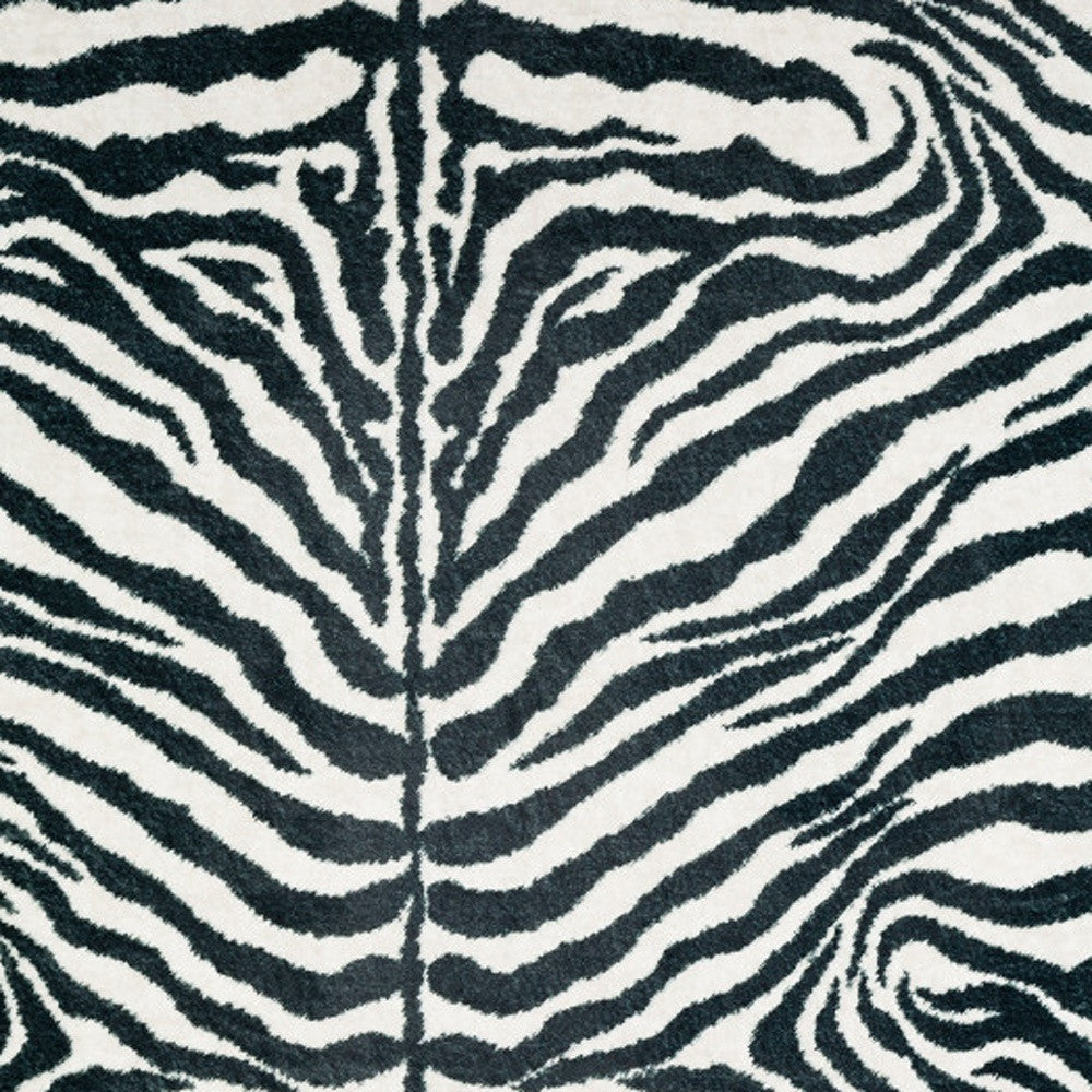 5' X 8' Black and White Zebra Print Shag Handmade Non Skid Area Rug