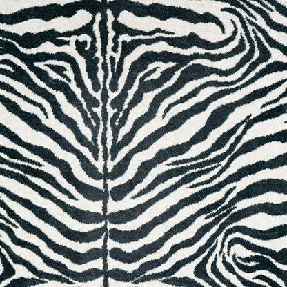 8' X 10' Black and White Zebra Print Shag Handmade Non Skid Area Rug