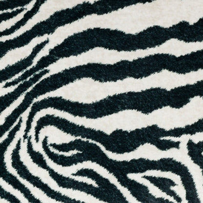 8' X 10' Black and White Zebra Print Shag Handmade Non Skid Area Rug