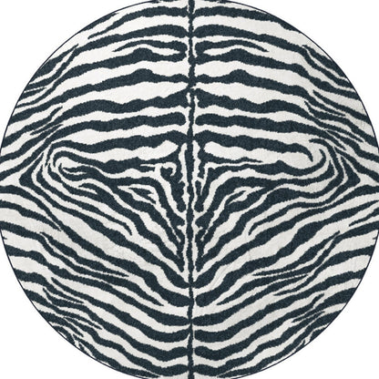 8' X 8' Black and White Zebra Print Round Shag Handmade Non Skid Area Rug