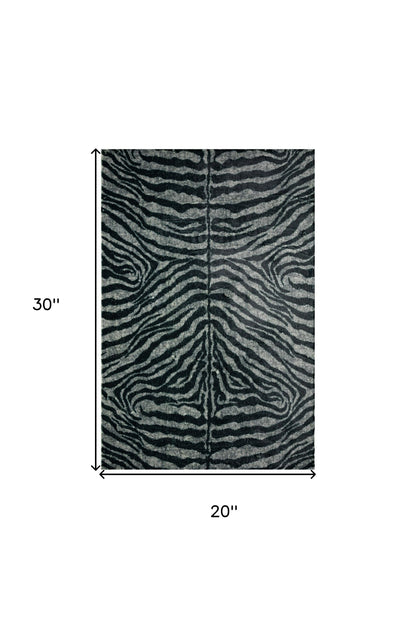 2' X 3' Black and Gray Zebra Print Shag Handmade Non Skid Area Rug