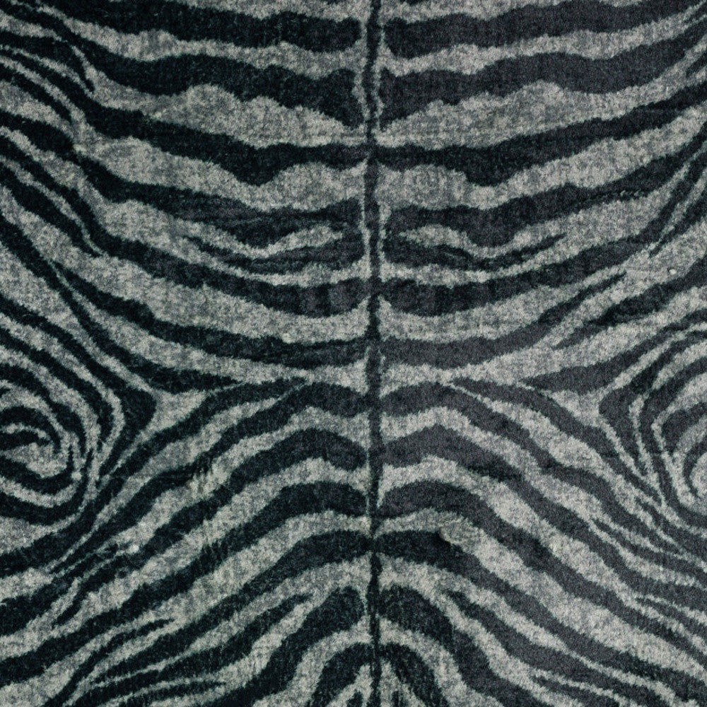 2' X 3' Black and Gray Zebra Print Shag Handmade Non Skid Area Rug