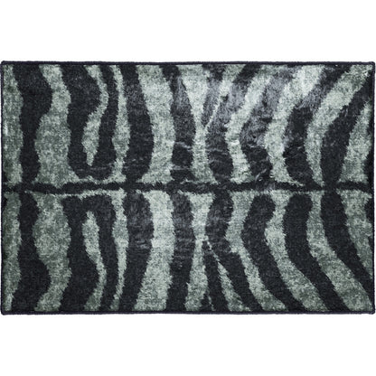 2' X 3' Black and Gray Zebra Print Shag Handmade Non Skid Area Rug