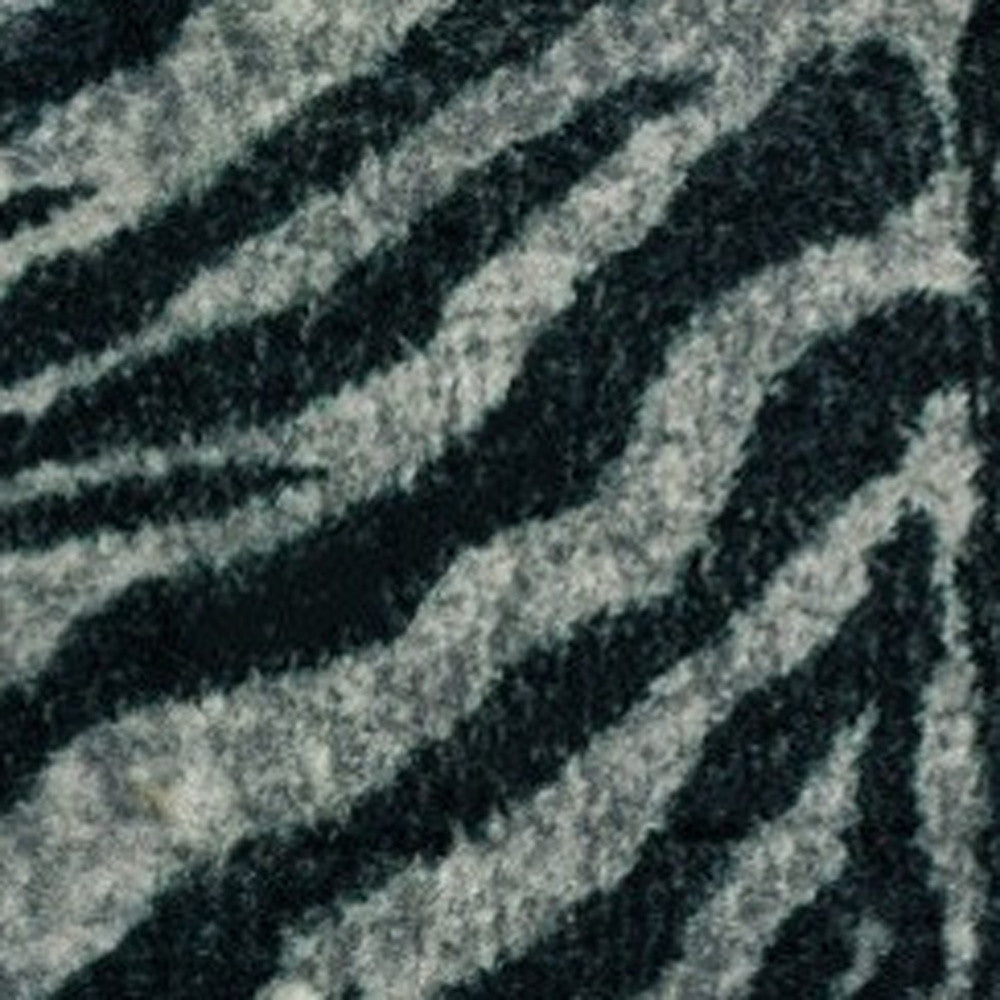 2' X 8' Black and Gray Zebra Print Shag Handmade Non Skid Runner Rug