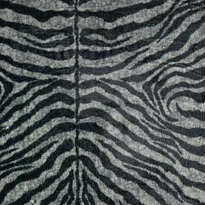 2' X 8' Black and Gray Zebra Print Shag Handmade Non Skid Runner Rug