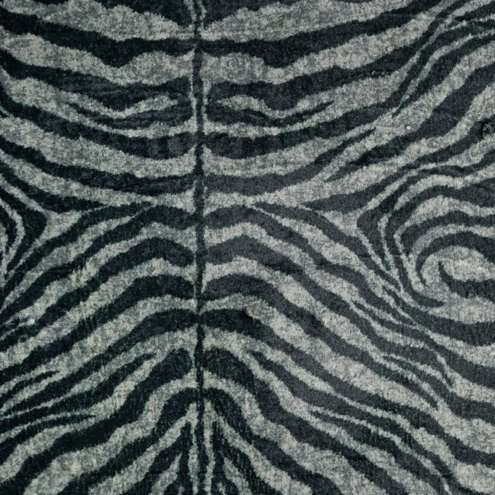 3' X 5' Black and Gray Zebra Print Shag Handmade Non Skid Area Rug